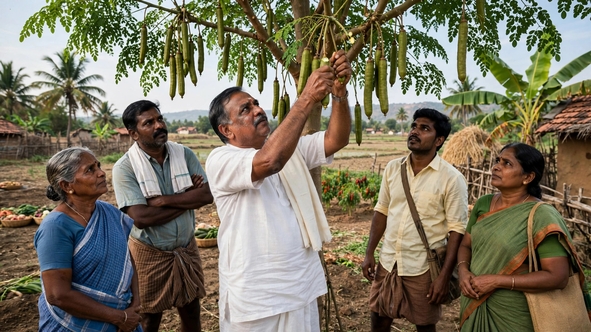 பண்ணையில் முருங்கைக்காய் பறிப்பு