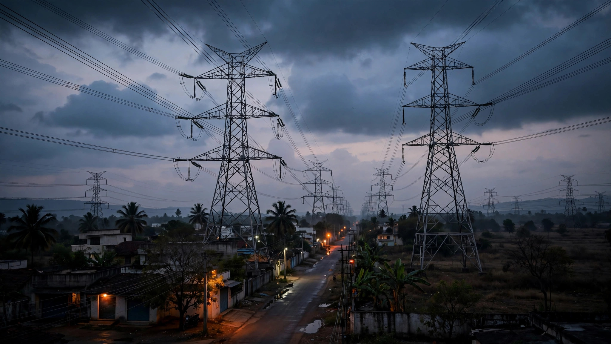 மின் கோபுரங்கள் மாலை வானம்