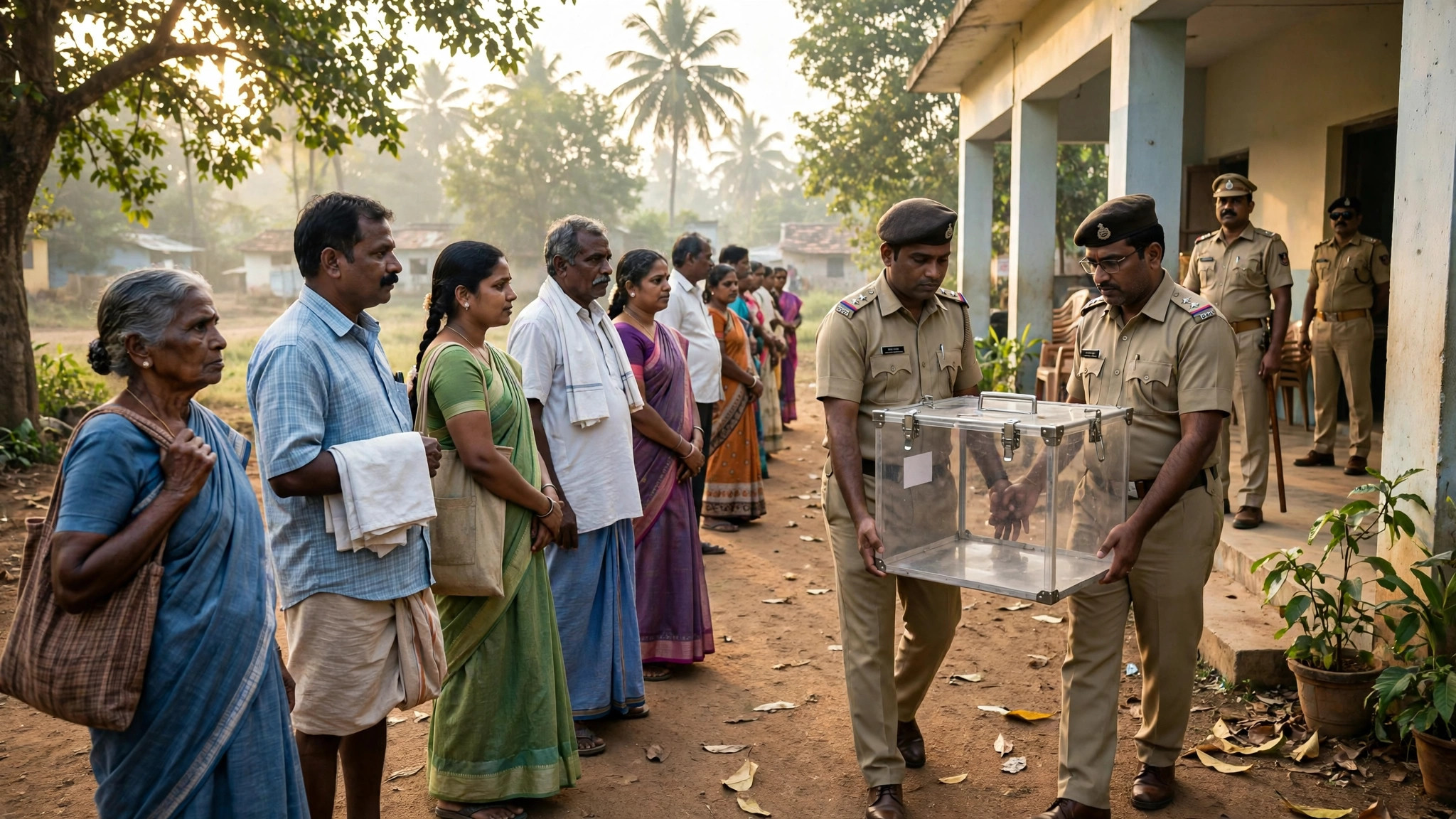 வாக்குப்பதிவு மையத்தில் வரிசை
