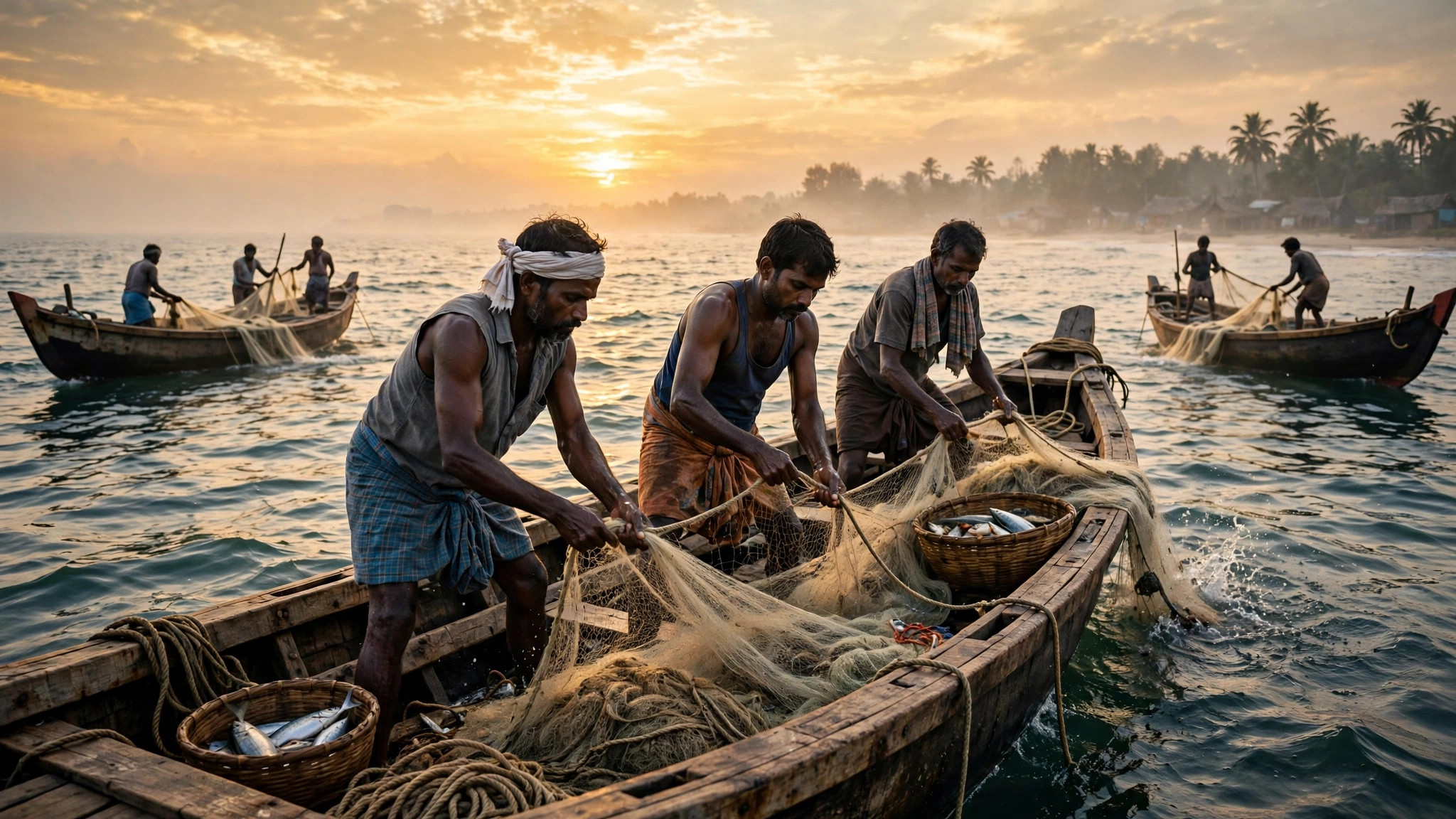 கடலில் மீன் பிடிக்கும் மீனவர்கள்