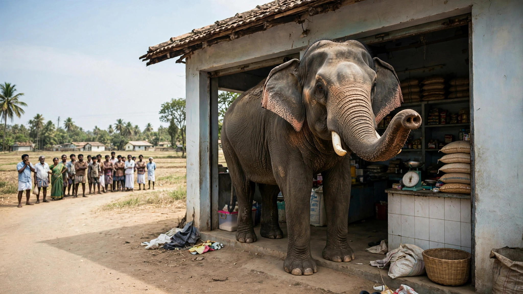 ரேஷன் கடையில் காட்டுயானை