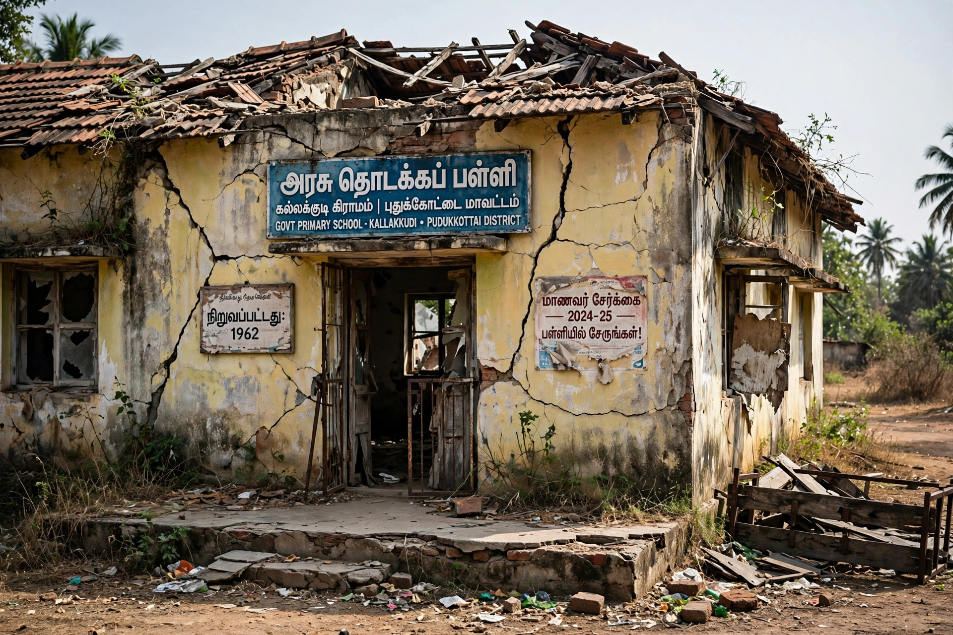 இடிந்த அரசுப் பள்ளிக் கட்டடம்