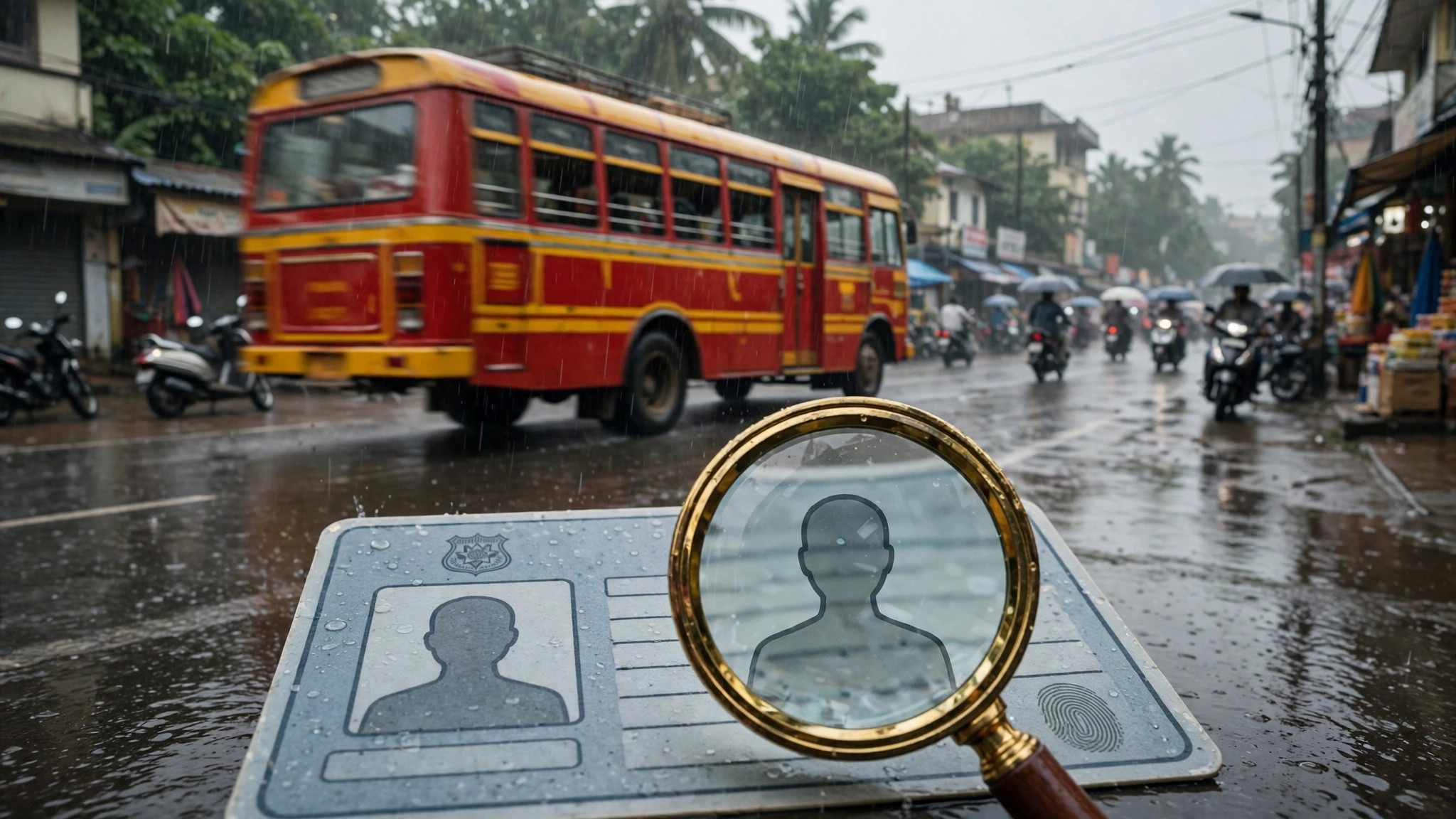கொச்சி தெருவில் தனியார் பேருந்து; காவல் துறை அடையாள அட்டை சரிபார்ப்பைக் குறிக்கும் விளக்கப்படம்