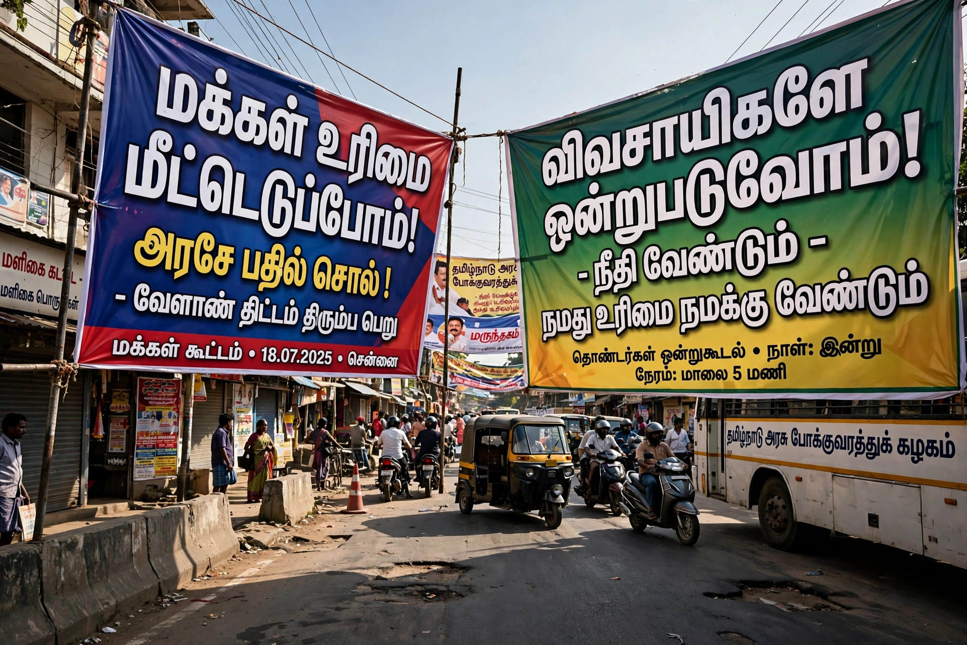 சாலையோரம் வைக்கப்பட்ட அரசியல் பேனர்கள்