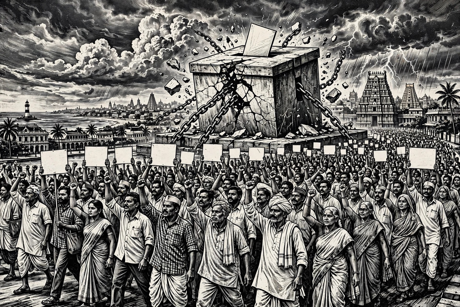 வாக்குரிமை காக்கப் போராடும் மக்கள் கூட்டம்